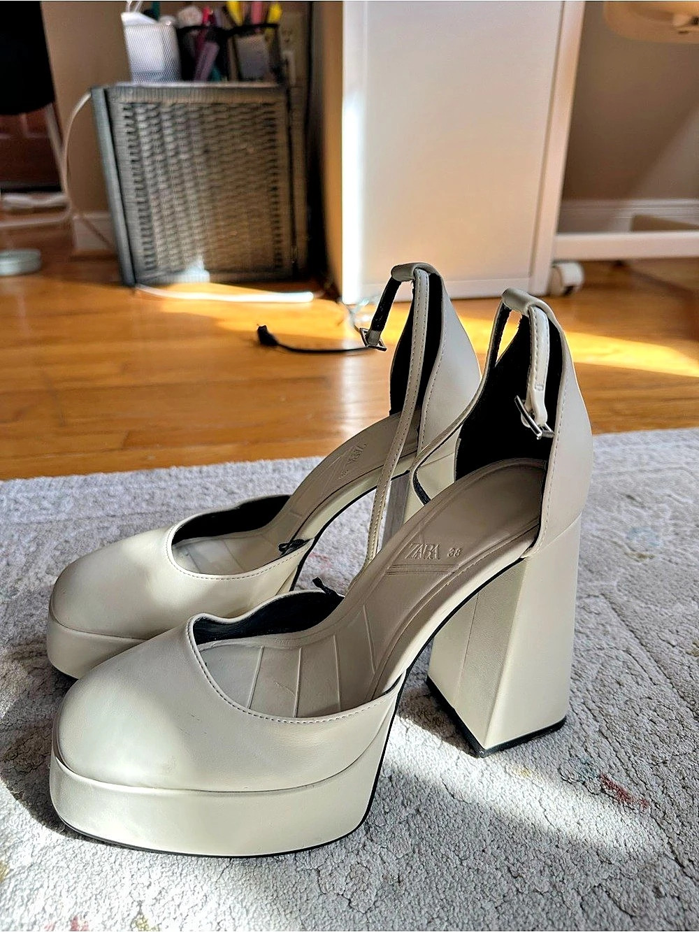 Zara Platform Ankle-Strap Heels in White EU 38